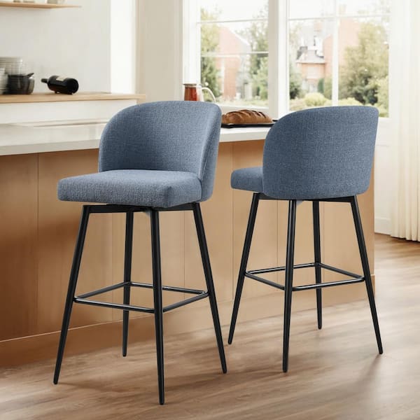 Spruce & Spring Cynthia 30 in. Blue High Back Metal Swivel Bar Stool with Fabric Seat (Set of 2)