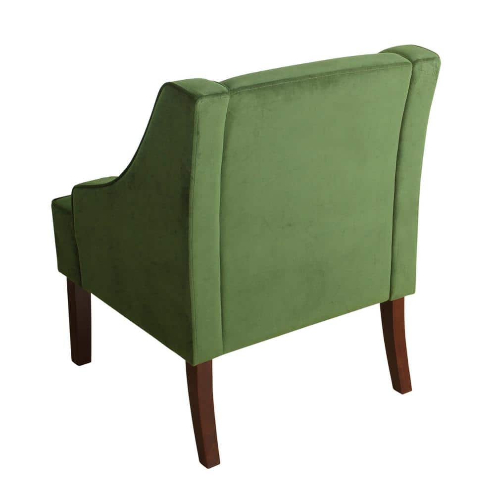 Forest Green Velvet Swoop Arm Accent Chair with Wood Legs