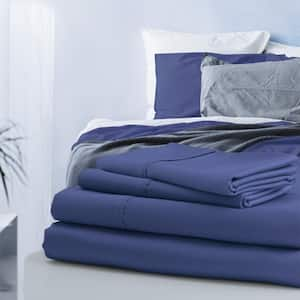 4-Piece Linen Bamboo Blend Sheet Set King / Blue