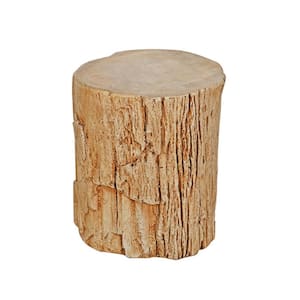 17 in. H Light Brown Round Concrete Outdoor Accent Side Table, Faux Wood Stump Stool Patio End Table Wood Grain Finish