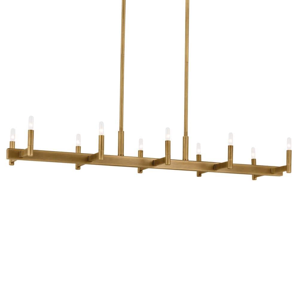 Erzo Natural Brass 10-Light Linear Candle Chandelier