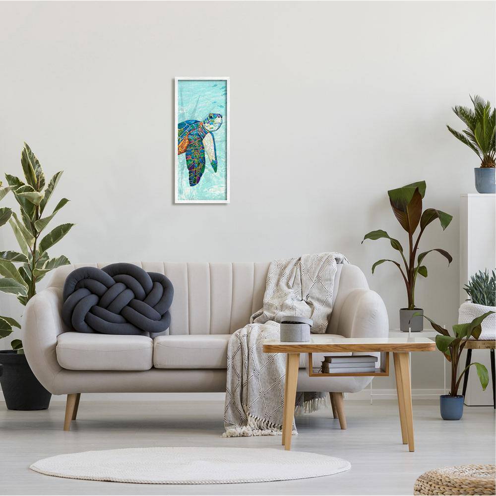Sea Turtle Mosaic Canvas Print with White Frame