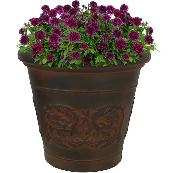 Sunnydaze 16 in. Rust Single Arabella Resin Outdoor Flower Pot Planter