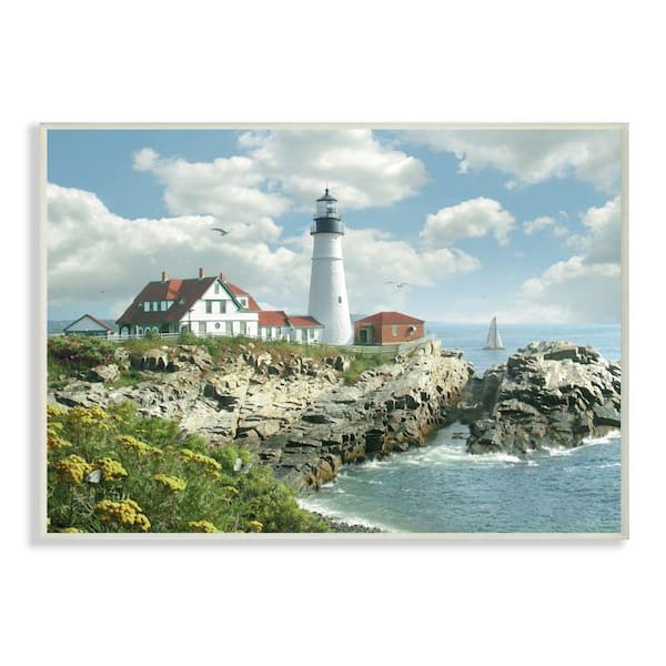 Stupell Industries 12 in. x 18 in. " Portland Head Lighthouse Scene Grassy Ocean Side Peninsula" by Alan Giana and Company Wall Plaque Art