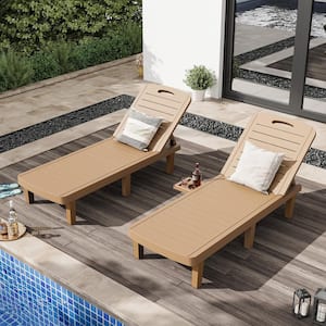 Natural Adjustable Waterproof Oversized Resin Outdoor Patio Chaise Lounge Chair with Cup Holder, Pool, Deck(set of 2)