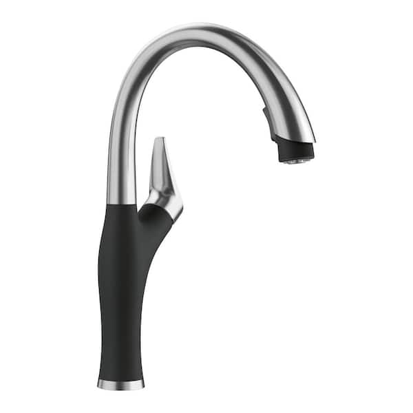 Blanco Artona Single-Handle Pull Down Sprayer Kitchen Faucet in Coal Black/Stainless