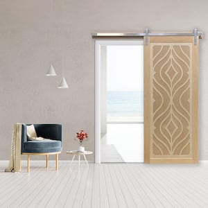 Zaftig Sway 30 in. x 84 in. Unfinished Wood Sliding Barn Door with Hardware Kit in Stainless Steel