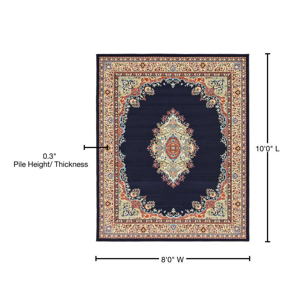 Navy Blue Medallion 8' x 10' Easy-Care Synthetic Rectangular Rug