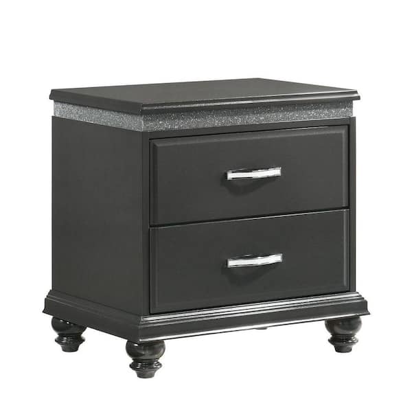 Benjara 17.7 in. 2-Drawer Gray Wooden Nightstand