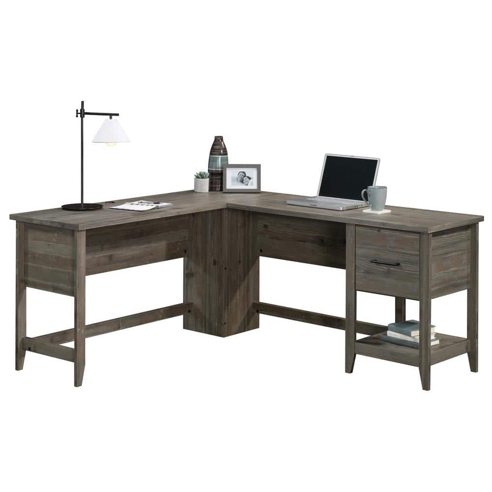 Pebble Pine L-Shaped Computer Desk with Drawer and Filing Cabinet