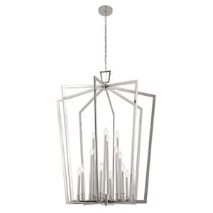 Abbotswell 49 in. 16-Light Polished Nickel Traditional Candle Foyer Pendant Hanging Light