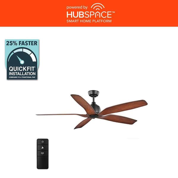 60 in. Sirrine Indoor/Outdoor Matte Black Smart Ceiling Fan with Remote Control Powered by Hubspace