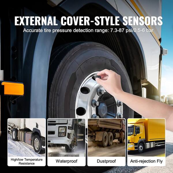 VEVOR TPMS Per Camper E Rimorchio – Monitoraggio Pressione Pneumatici 7,3-87 Psi, Sensori Esterni Impermeabili Con Display Accendisigari E Allarmi
