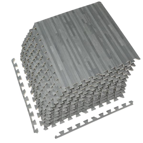Gray Wood - Residential 24 x 24 in. Interlocking Foam Carpet Mat Square (48 sq. ft.)