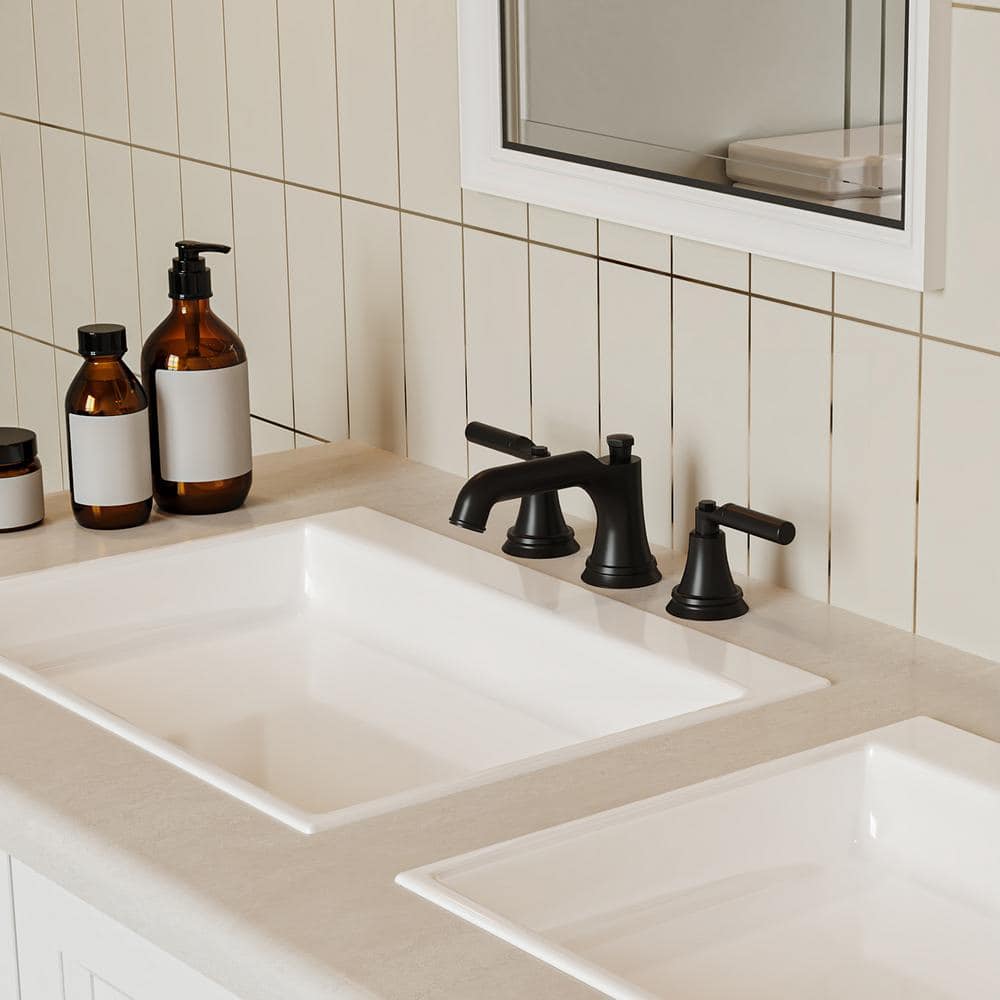 Matte Black Widespread 2-Handle Bathroom Faucet with Drain Assembly