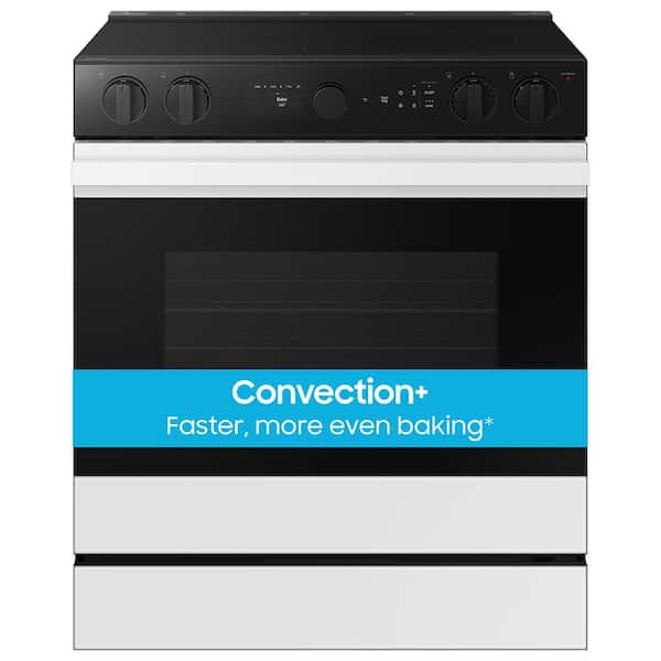 Samsung Bespoke 30 in. 6.3 cu.ft. 5 Burner Element Smart Slide-In Electric Range w/ Air Sous Vide & AirFry in White Glass