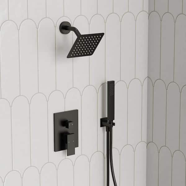 Single Handle 2-Spray Patterns Square 6 in. Shower Faucet with Handheld 2.5 GPM, Anti Scald in Matte Black