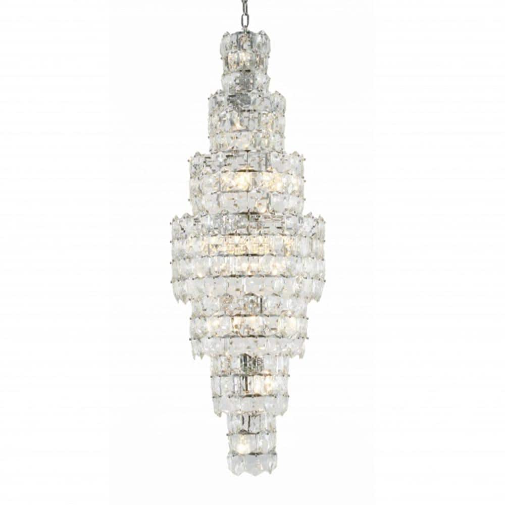 Kaisley 28-Light Chrome Crystal Cylinder Chandelier Living Room with No Bul