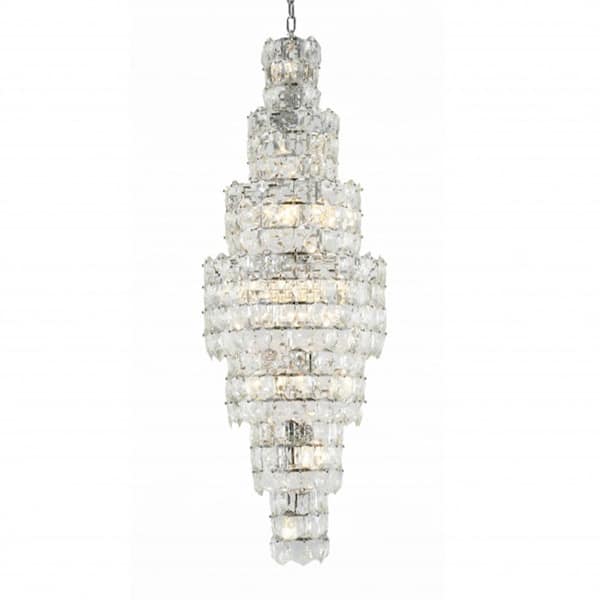 Unbranded Kaisley 28-Light Chrome Crystal Cylinder Chandelier Living Room with No Bulbs Included