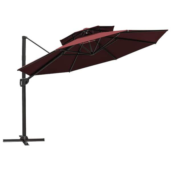 Pellebant 11.5 ft. Double Top Aluminum Cantilever Patio Umbrella in Red
