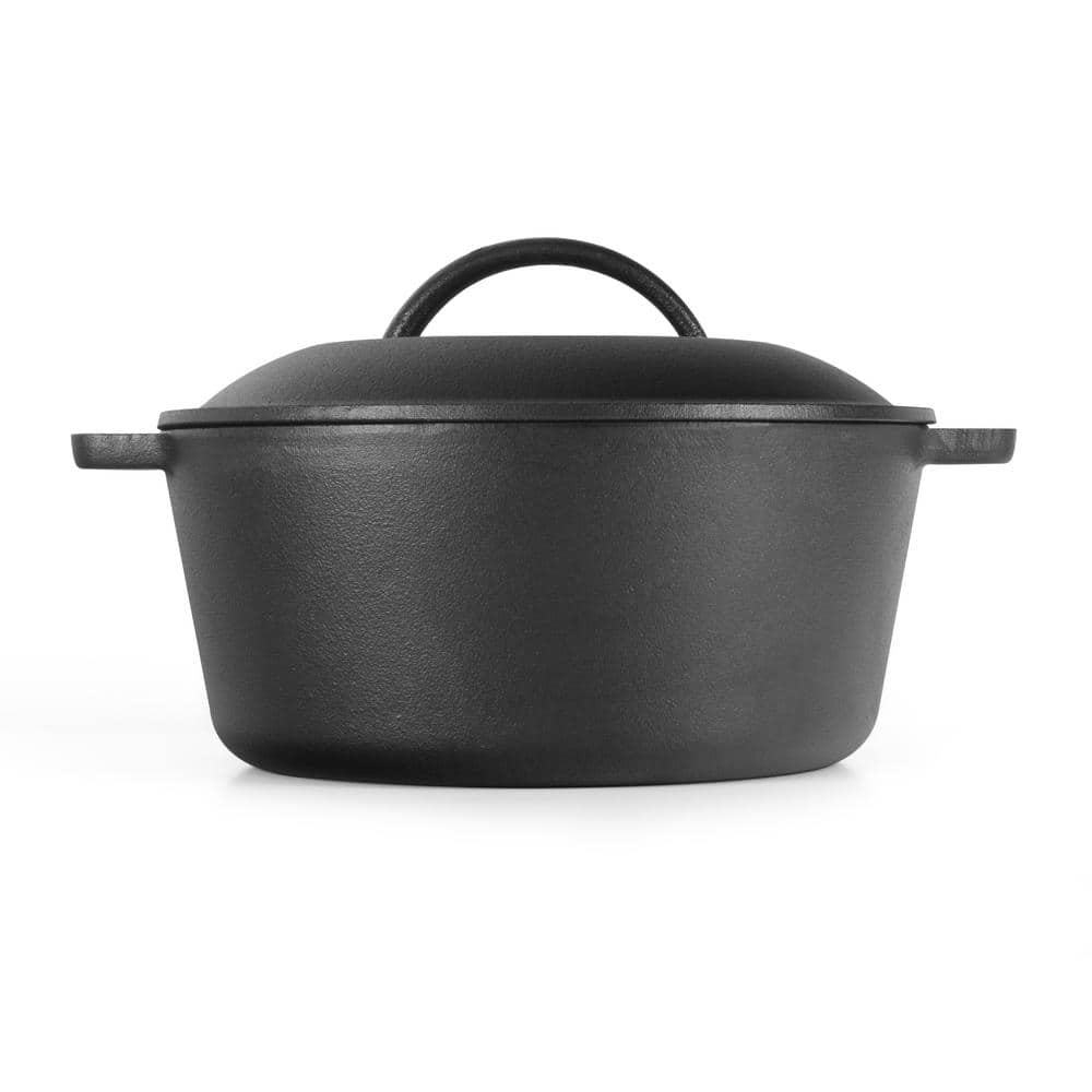 Black 5 Quart Cast Iron Dutch Oven with Dome Lid and Handles