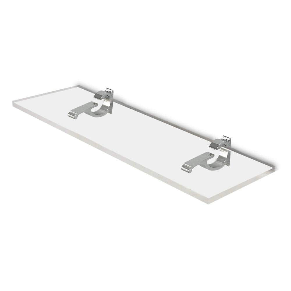 Clear Acrylic Floating Shelf with Chrome Brackets, 24" x 6"