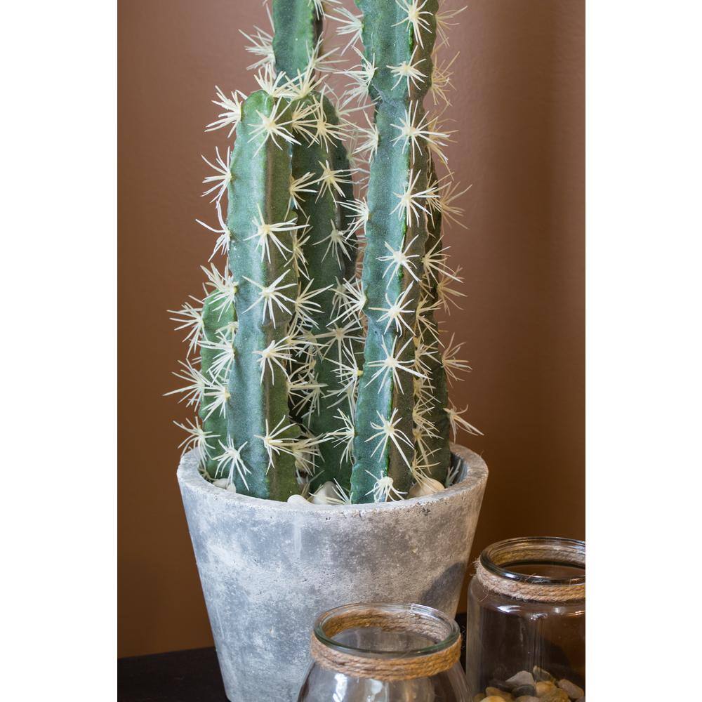 Tall Green Faux Cactus Arrangement in Gray Cement Planter