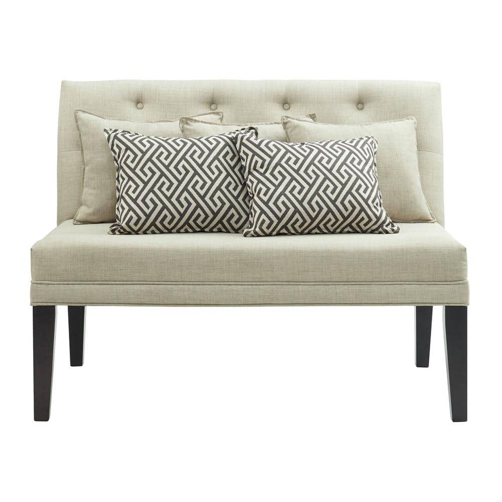 Transitional Tufted Linen and Wood Loveseat in Gray with Nailhead Detail