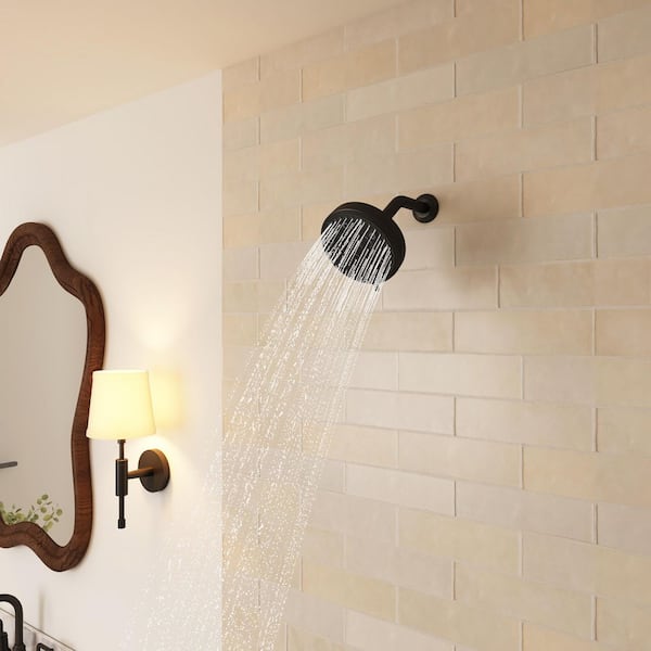 10-Spray Patterns 5 in. Wall Mount Rain Fixed Shower Head with Shower Arm and Flange in Matte Black