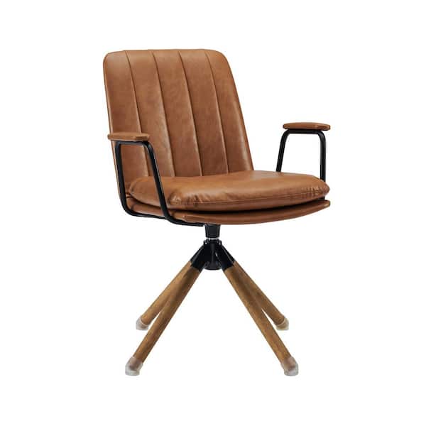 Art Leon Elly Brown Faux Leather Swivel Task Chair with Armrest