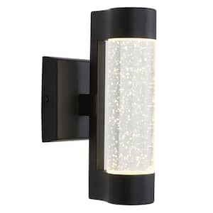 Essence Cylinder Black Modern Integrated LED Indoor/Outdoor Porch Light Wall Lantern Sconce with Bubble Glass