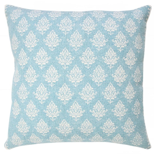 Unbranded Traditional Light Blue / White 20 in. x 20 in. Fairytale Motif Bordered Indoor Throw Pillow