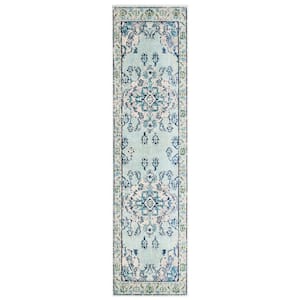 Monaco Light Blue/Ivory 2 ft. x 8 ft. Distressed Border Medallion Runner Rug