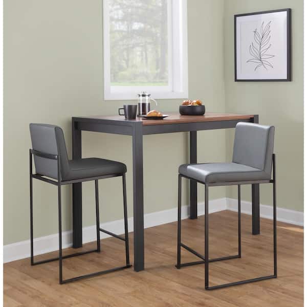 Lumisource Fuji High Back 26 in. Grey Faux Leather and Black Metal Counter Stool (Set of 3)