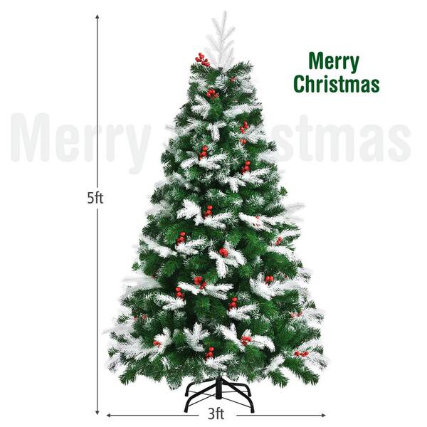 Gymax 5 ft. Snow Flocked Artificial Christmas Tree Hinged Xmas