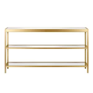 Alexis 55 in. Brass Rectangle Glass Console Table with Storage