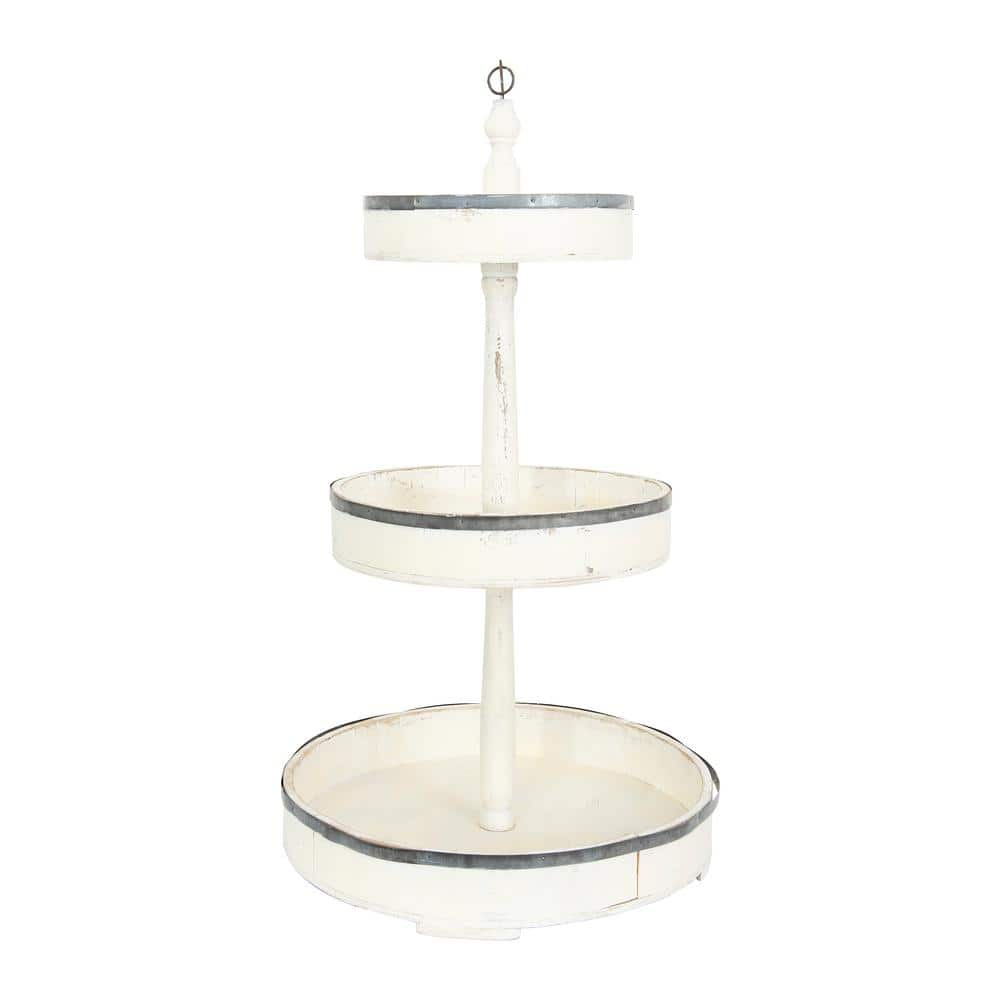 Storied Home Off-White Decorative 3-Tier Tray EC0259 - The Home Depot