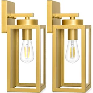 Farmhouse 12.8 in. Gold Indoor/Outdoor Hardwired Coach Sconce with No Bulbs Included (2-Pack)