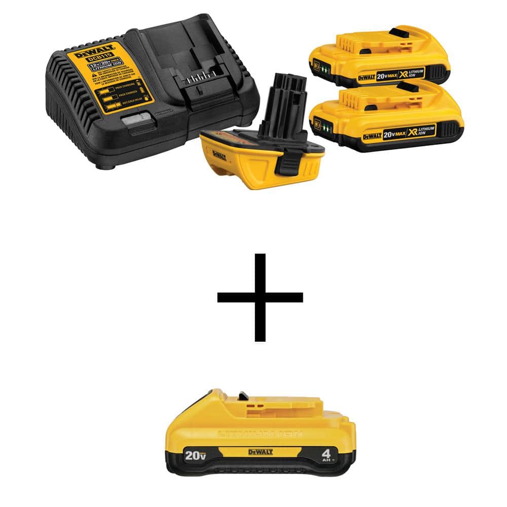 DEWALT 18-Volt to 20-Volt MAX Lithium-Ion Battery Adapter Kit (2-Pack) and 20-Volt MAX Compact Lithium-Ion 4.0Ah Battery Pack -  DCA2203CWDCB240