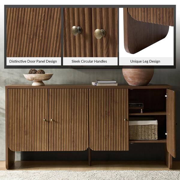JAYDEN CREATION Phyllis Walnut Wood 63 in. 4-Door Sideboard