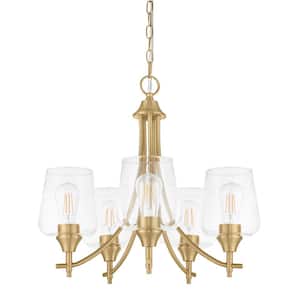 Pavlen 23 in. 5-Light Antique Brass Chandelier with Clear Glass Shades