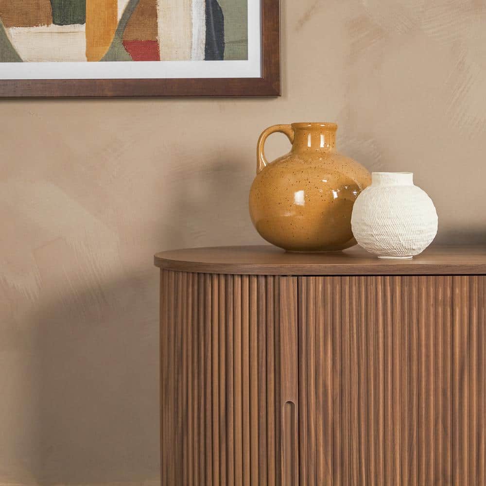 Mocha 70" Modern Reeded TV Stand with Electric Fireplace