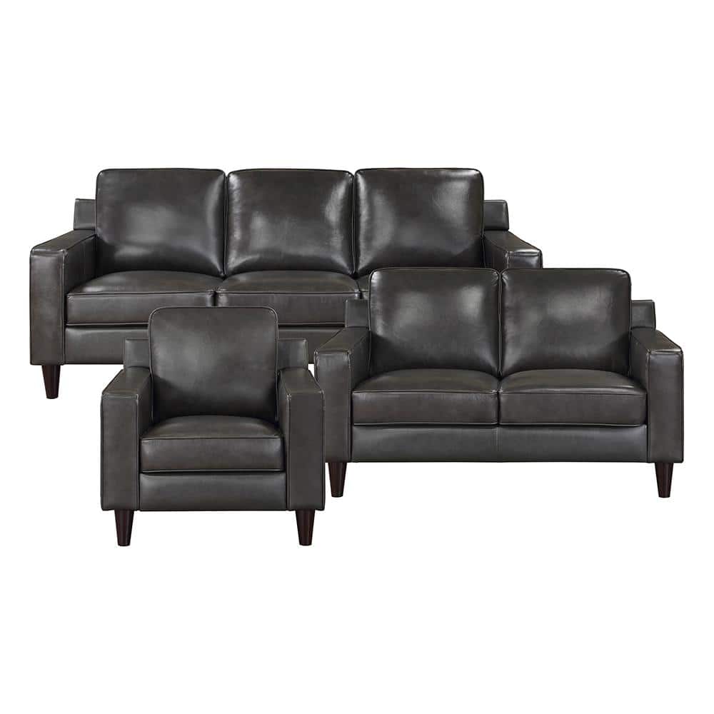 Solaris 83 in. W Straight Arm Leather Rectangle 3-Piece Living Room Sofa Se