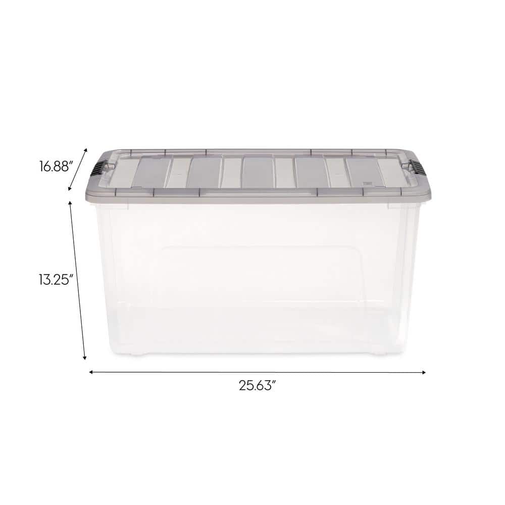 Clear 72 Qt Stackable Storage Bin with Gray Lid