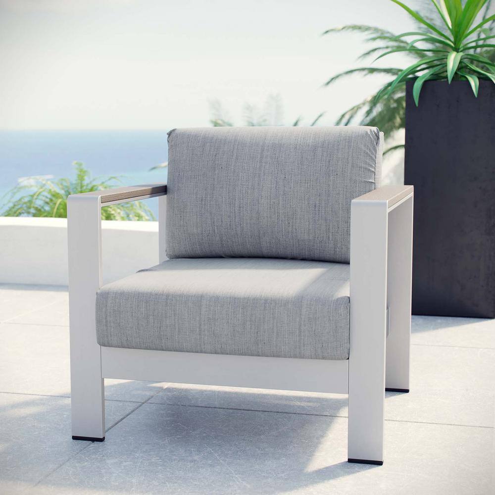 Silver Gray Aluminum Outdoor Armchair with Cushions