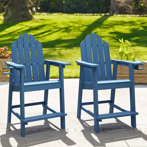 OrangeOne Blue Plastic Bar Height Adirondack Chairs Outdoor Bar Stool (2-Pack)