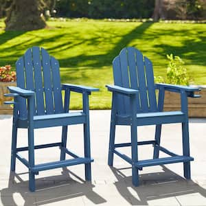 Blue Plastic Bar Height Adirondack Chairs Outdoor Bar Stool (2-Pack)