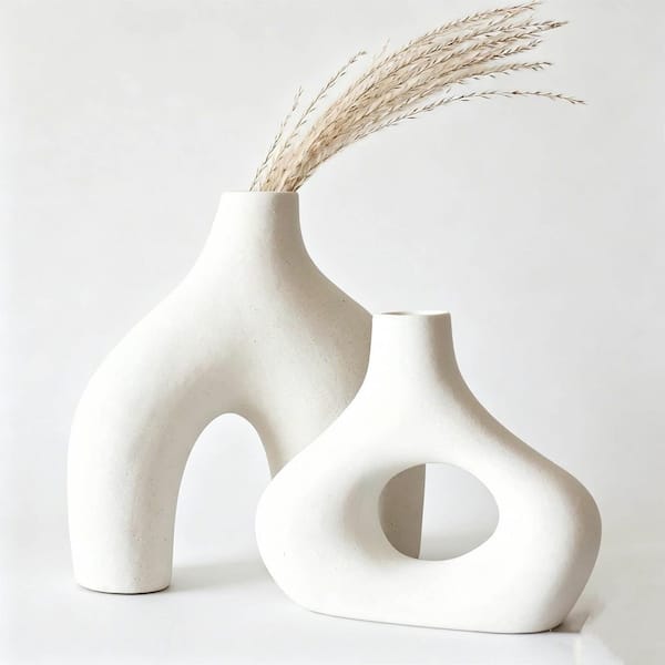 7.9 in. White Ceramic Hurricane Donut Vase Decorative Home Decor PUVET7YS
