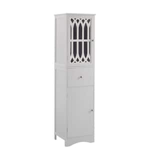16.5 in. W x 14.2 in. D x 63.8 in. H White MDF Board Freestanding Tall Bathroom Linen Cabinet  with  Drawer in White