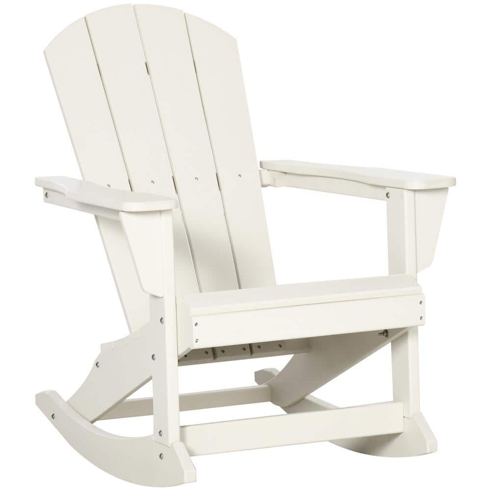 White Plastic Outdoor Rocking Chair, HDPE Adirondack Style Rocker Chair for